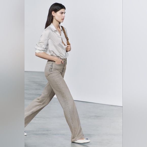 Zara Denim - ZARA Women WIDE-LEG SLIM FIT HIGH-WAIST JEANS in Sand, size 2, NWT 6840/045